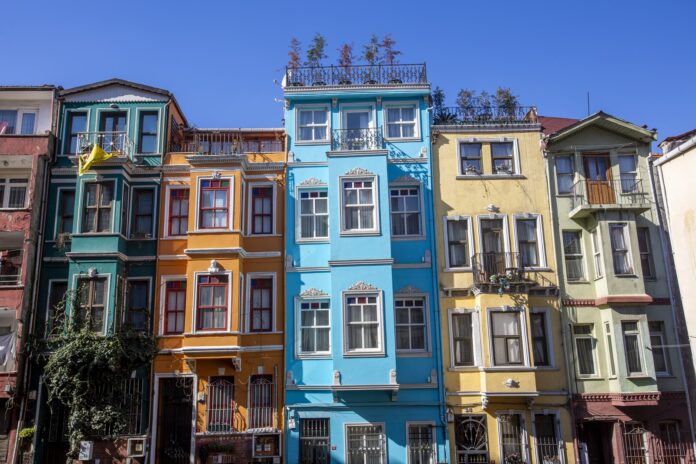 Colorful houses on a Balat street in Fatih, Istanbul