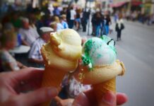 Best Ice Cream and Dondurma in Istanbul: Beyond the Maraş Show Two ice cream cones held up on a busy city street