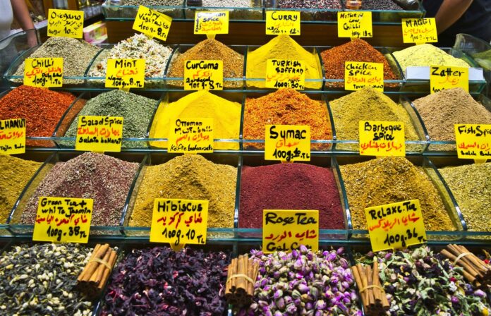 best-local-markets-istanbul Vibrant spice market stall in Istanbul