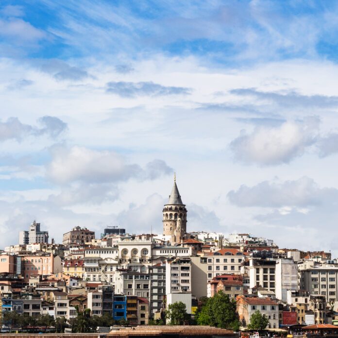 View of the Galata district in Istanbul during summer